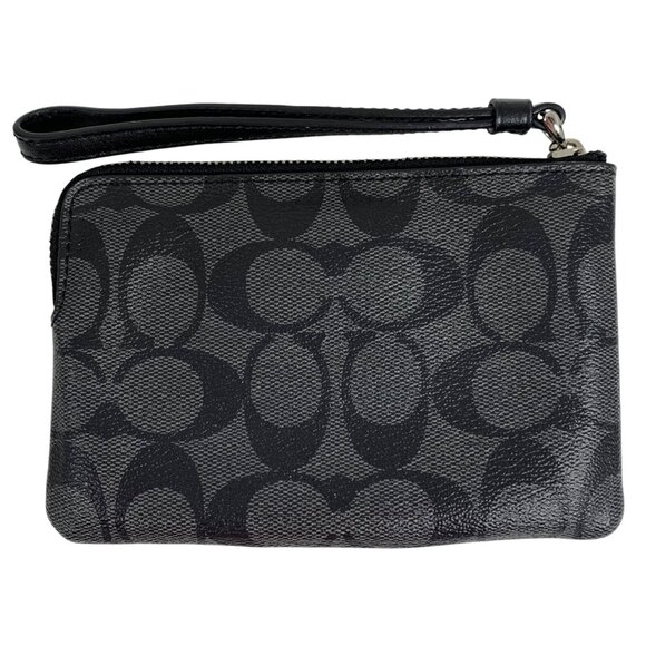 COACH Black Signature Logo PVC Leather Corner Zip Wallet Wristlet F58035 - Picture 4 of 7